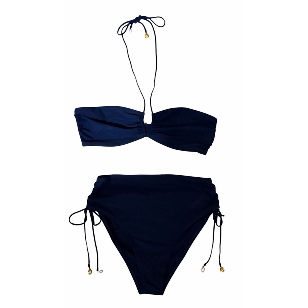 Tory Burch Bandeau Halter Bikini Top & High-Waisted Cinched Bikini Bottoms Small